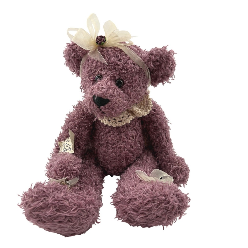 Vintage Russ Berrie Frizzly Bear Mauve 10" TaylorGrace Bears From The Past Plush